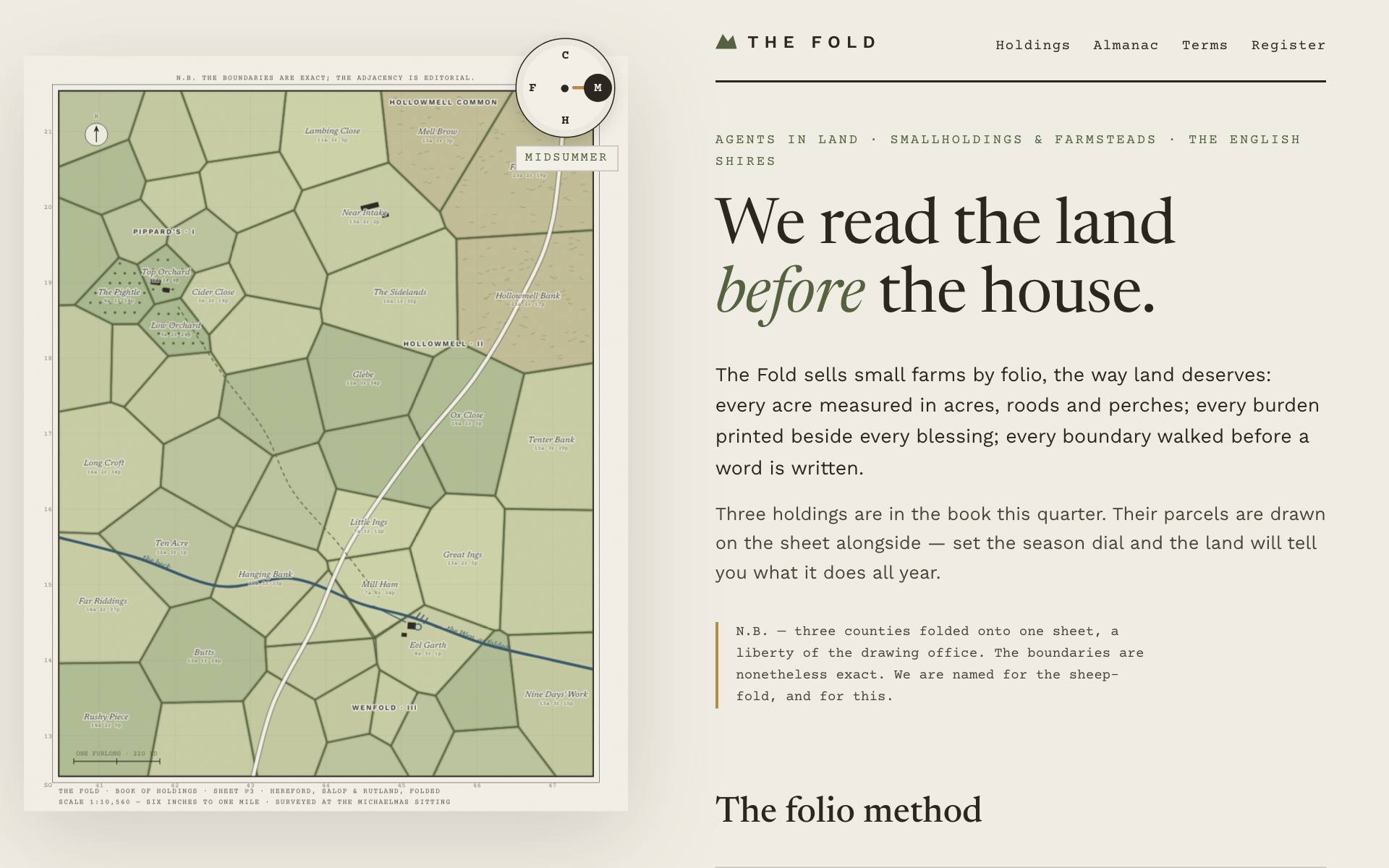 The Fold — procedural voronoi parcel map of English smallholdings